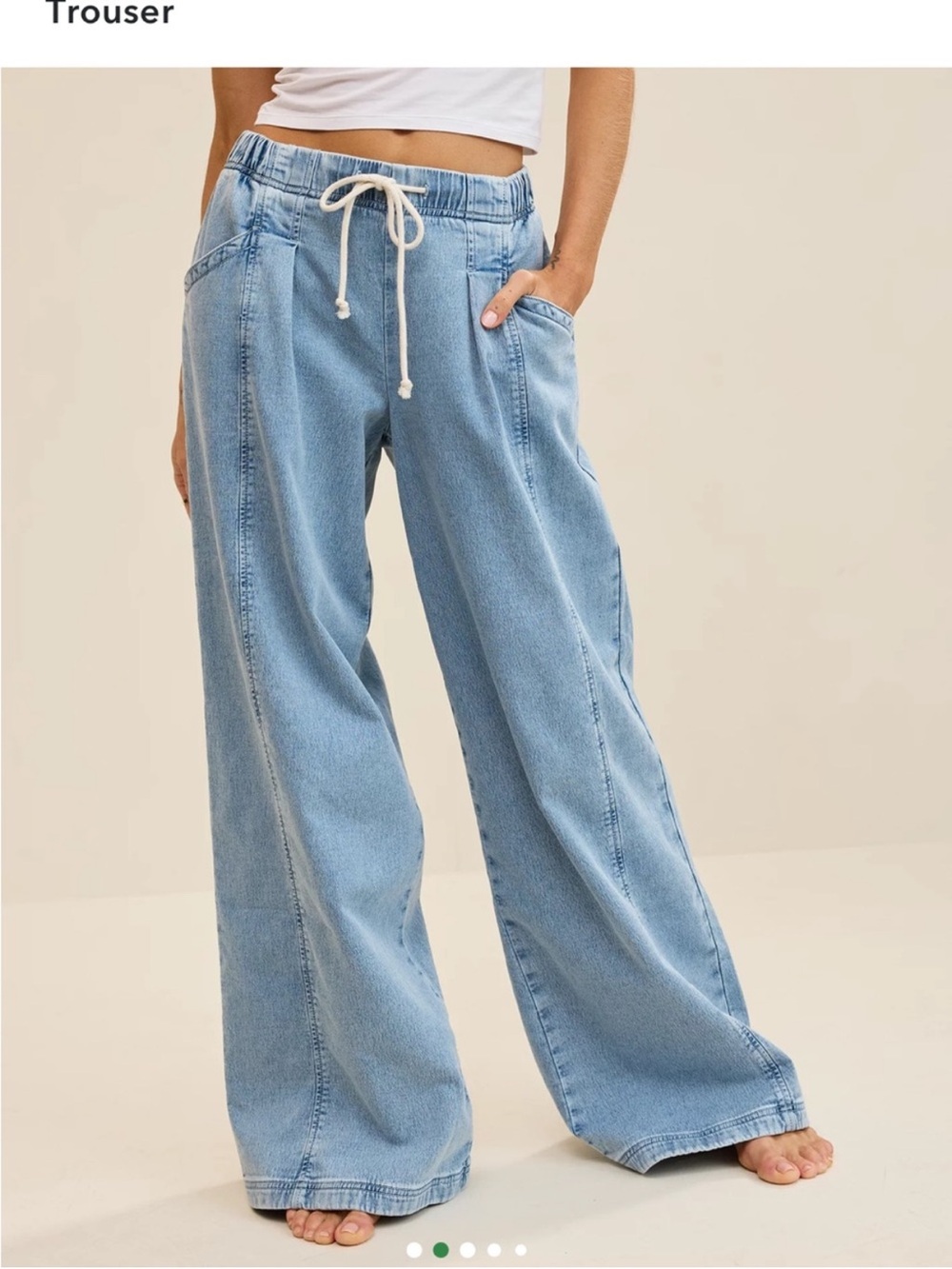 aerie Light Blue Wide-Leg Drawstring Jeans